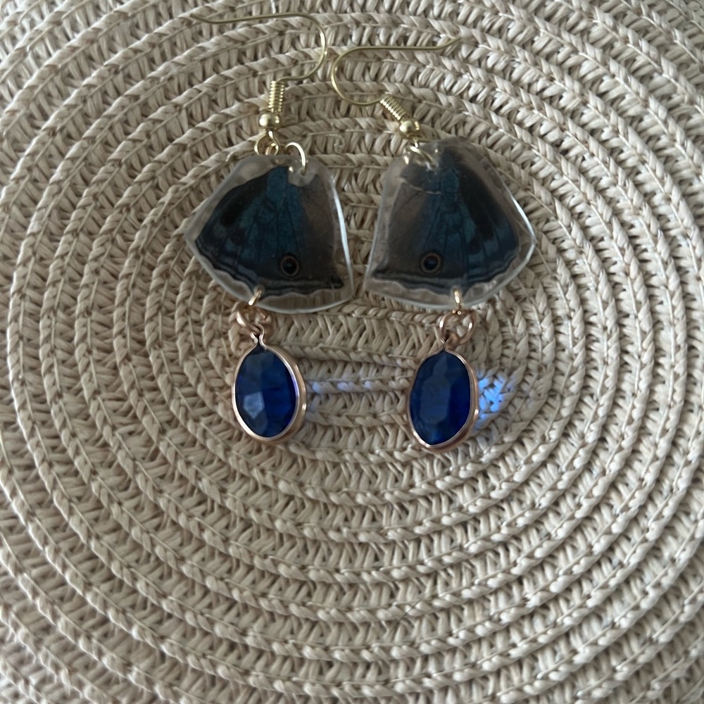 Real Blue Buckeye Butterfly Earrings